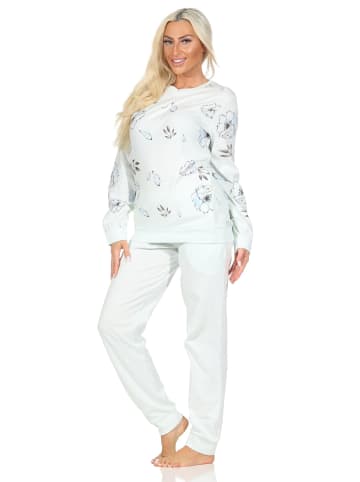 NORMANN Langarm Kuschel Interlock Schlafanzug Langarm Florale Optik - 87285 in hellblau