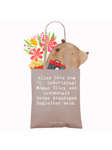 Mr. & Mrs. Panda Shopping Tasche Spruch 70. Geburtstag Glück und... in Braun Pastell