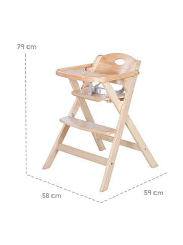 roba Klapphochstuhl mit Essbrett - 3-Punkt-Gurt - ab 6 Monaten - Holz natur