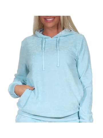 NORMANN Schlafanzug langarm Frottee Oberteil Pyjama Hoodie in hellblau
