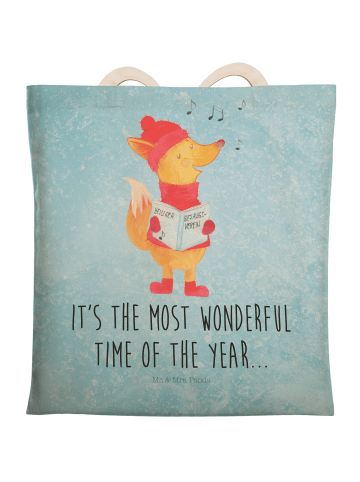 Mr. & Mrs. Panda Tote Bag Fuchs Sänger mit Spruch in Eisblau