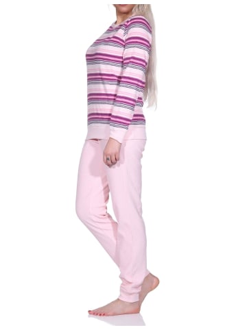 NORMANN Kuschel Frottee Schlafanzug Bündchen Streifen - 75928 in rosa