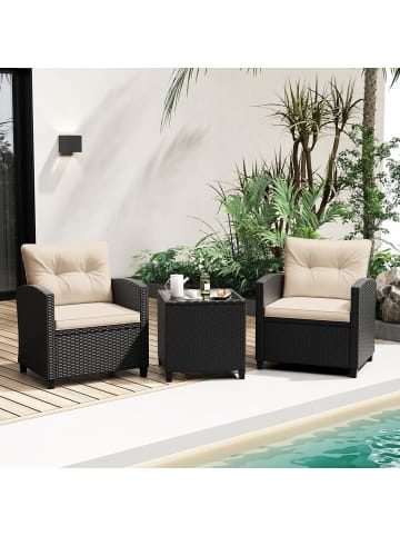 COSTWAY 3-tlg. Rattan Gartenmöbel Set in Beige