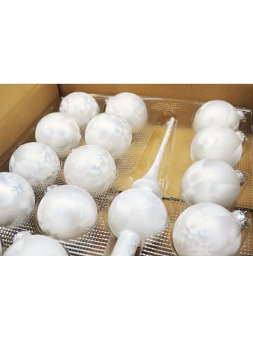 JACK Glas Christbaumkugeln + Spitze in Weiß