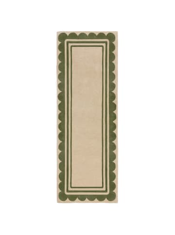 KADIMA DESIGN Wollteppich Grafisch, Rahmen, Wohnzimmer schmutzabweisend in Grün-Beige