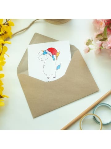 Mr. & Mrs. Panda Grußkarte Einhorn Weihnachtsmann mit Spruch in Weiß