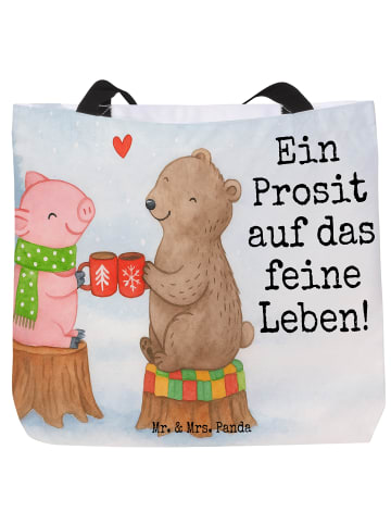 Mr. & Mrs. Panda Shopper Tasche Glühschwein Sause Design mit Spruch in Weiß