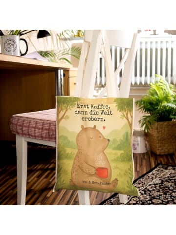Mr. & Mrs. Panda Shopper Bär Kaffee Design mit Spruch in Weiß