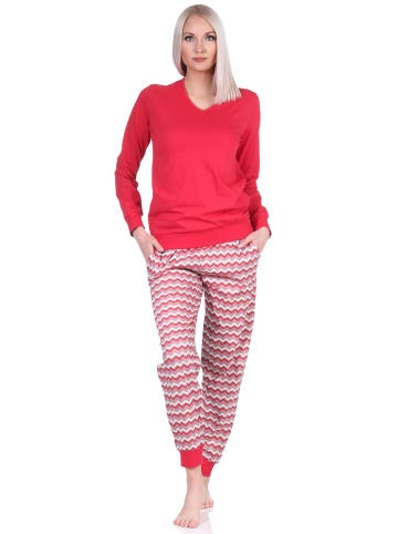 NORMANN Pyjama Schlafanzug lang & Bündchen EthnoLook - 79821 in rot