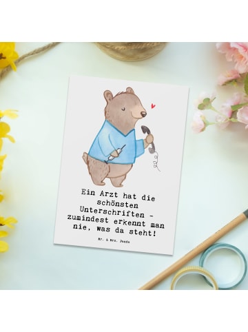 Mr. & Mrs. Panda Postkarte Arzt Unterschrift mit Spruch in Weiß