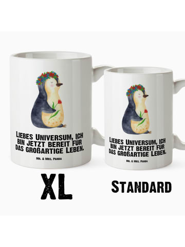 Mr. & Mrs. Panda XL Tasse Pinguin Blumen mit Spruch in Weiß