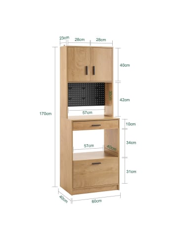 SoBuy Sideboard in Helle Eiche - (W) 40 x (H) 170 x (L) 60 cm