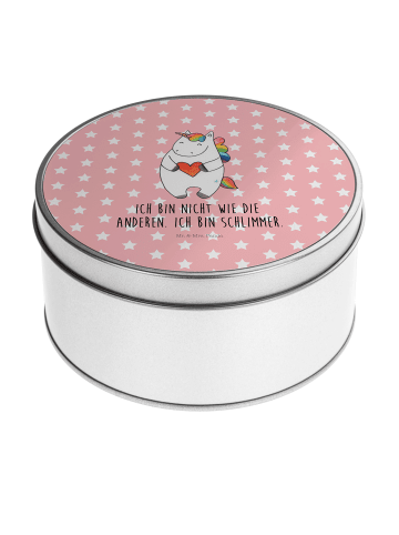 Mr. & Mrs. Panda Metallbox Einhorn Herz mit Spruch in Rot Pastell