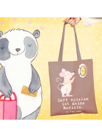 Mr. & Mrs. Panda Tragetasche Maus Dart spielen mit Spruch in Braun Pastell