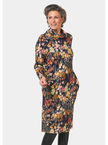 GOLDNER Kleid Druckkleid mit halsfernem Rollkragen in dunkelblau / gemustert