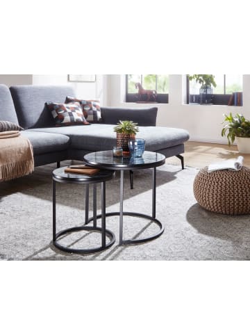 KADIMA DESIGN Design Beistelltisch 2er Set Marmor Optik Rund, Couchtisch in Schwarz