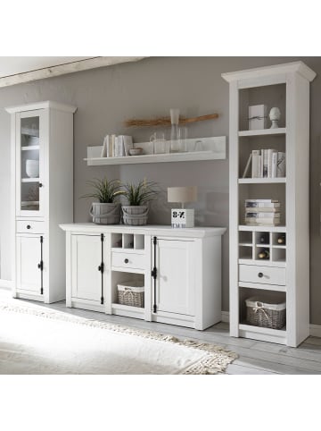 Furn.Design Wohnwand 4-teilig Pinie weiß 290 cm, Wohnkombination im Landhaus-Stil