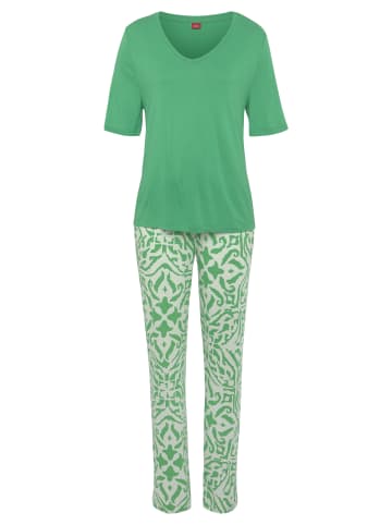 S. Oliver Pyjama in grün-ecru gemustert