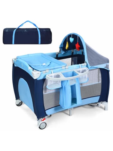 COSTWAY 4 in 1 Reisebett Babywiege Wickeltisch in Blau