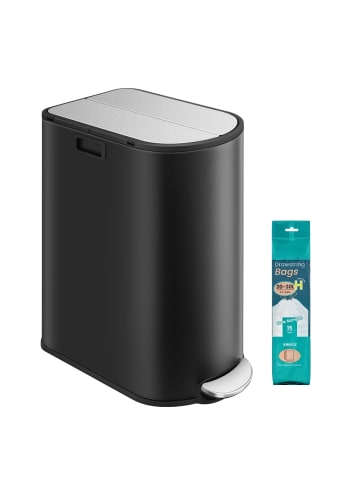 SONGMICS Mülleimer in Tintenschwarz-Metallicsilber - (B)29 x (H)64 x (T)54 cm - 50 L