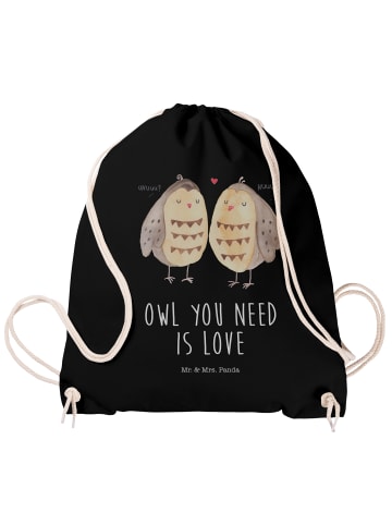 Mr. & Mrs. Panda Jutebeutel Eulen Liebe mit Spruch in Schwarz
