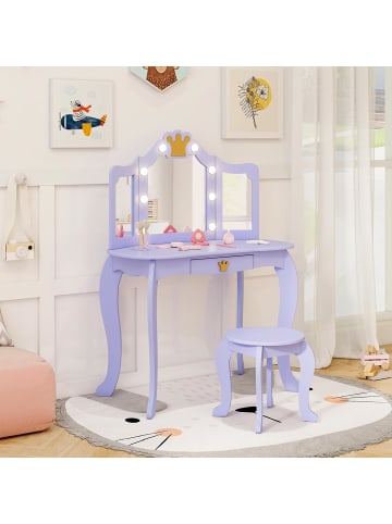 COSTWAY Kinder Schminktisch mit Beleuchtung in Lila