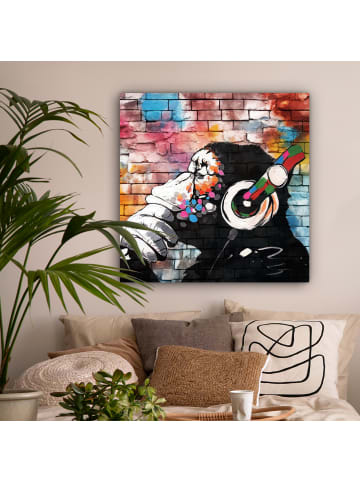 MuchoWow Leinwand Bilder Kopfhörer-Affe