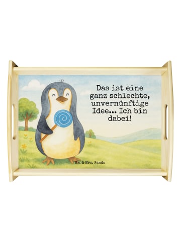 Mr. & Mrs. Panda Holztablett Pinguin Lolli Design mit Spruch in Weiß