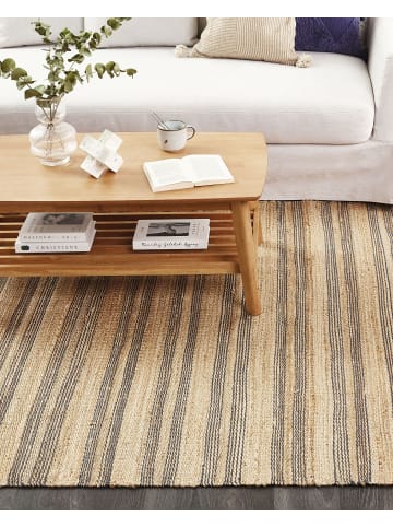 Beliani Geflochtener Teppich BUDHO in Grau/Beige - (W) 160 x (H) 0.5 x (L) 230 cm