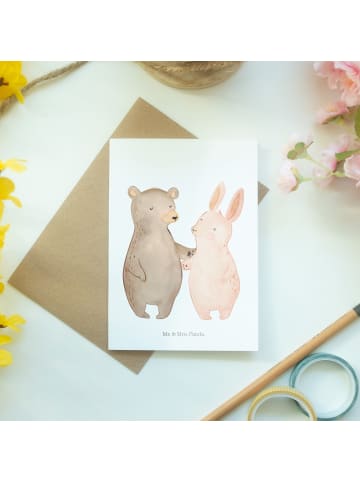 Mr. & Mrs. Panda Grußkarte Bär und Hase Umarmen ohne Spruch in Weiß