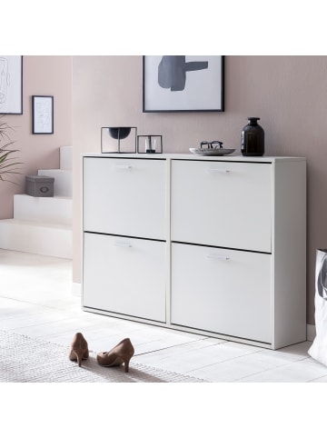 KADIMA DESIGN Schuhschrank NIDDA aus Holz, zeitloses Design, große Ablagefläche in Weiß