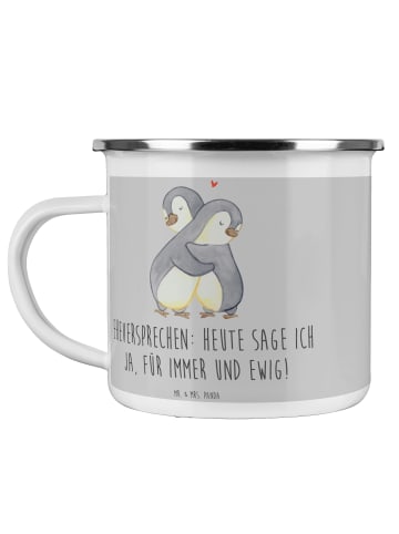 Mr. & Mrs. Panda Camping Emaille Tasse Eheversprechen für immer ... in Heather Grey