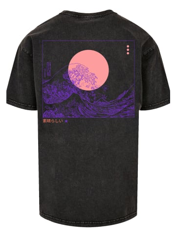 F4NT4STIC Herren Oversize T-Shirt Kanagawa Welle in schwarz