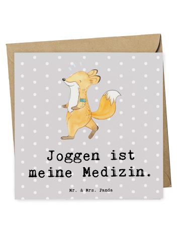 Mr. & Mrs. Panda Faltkarte Fuchs Joggen mit Spruch in Grau Pastell