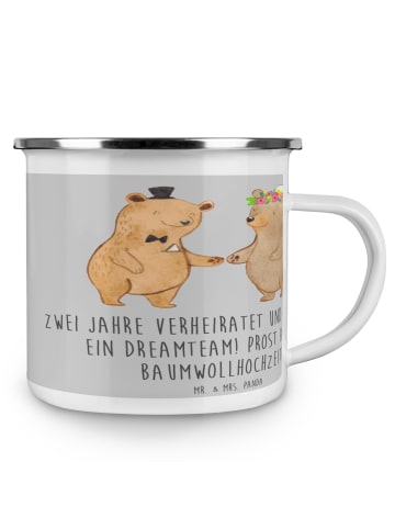 Mr. & Mrs. Panda Camping Emaille Tasse 2. Hochzeitstag Baumwollh... in Heather Grey