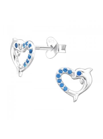 Alexander York Kinderohrstecker HERZ DELFIN in 925 Sterling Silber, 2-tlg. in blue
