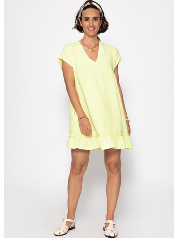 SASSYCLASSY Musselin Kleid mit V-Ausschnitt in Gelb