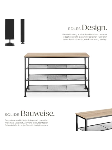 tectake Schuhregal Portsmouth 100 x 30,5 x 72,5 cm, Industrial Holz hell, Eiche Sonoma