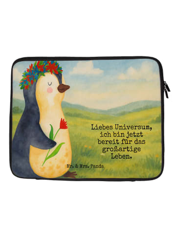 Mr. & Mrs. Panda Laptop Tasche Pinguin Blumen Design mit Spruch in Weiß