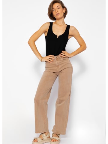 SASSYCLASSY Geripptes Top mit V-Ausschnitt in schwarz