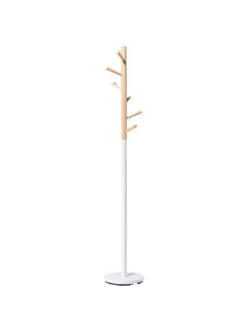 Beliani Kleiderständer AUBUM in Weiß/Heller Holzfarbton - (W) 29 x (H) 170 x (L) 29 cm