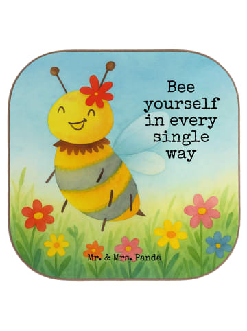 Mr. & Mrs. Panda Holzuntersetzer Biene Blume Design mit Spruch in Weiß