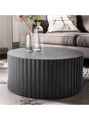 KADIMA DESIGN Runder Sofatisch mit Wellen-Muster, Couchtisch Metall Schwarz 67x67x31 cm