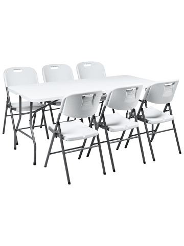 Beliani 7-tlg Gartentisch Set CUGNOLI in Weiß/Silber