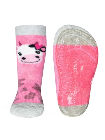 ewers 2er-Set Stoppersocken Kuh in sweater grau / chinapink