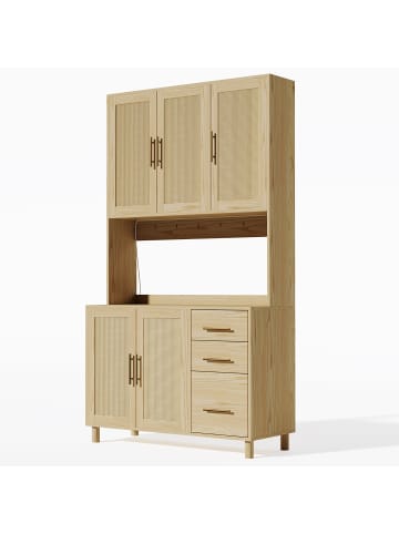 ABRIHOME Küchenschrank mit LED 2 USB und 3 Schubladen 183cm in Braun