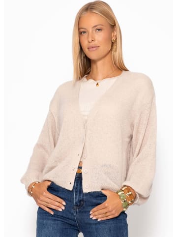SASSYCLASSY Feinstrick Cardigan mit V-Ausschnitt in Beige