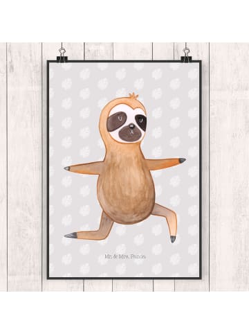 Mr. & Mrs. Panda Poster Faultier Yoga ohne Spruch in Grau Pastell