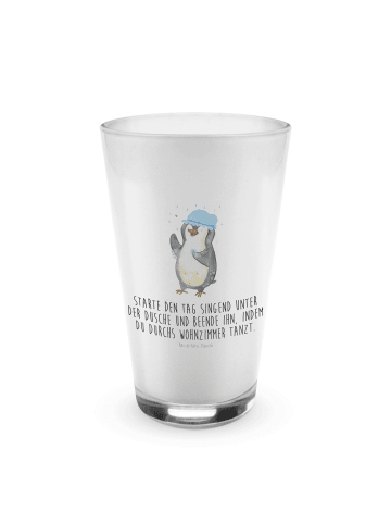 Mr. & Mrs. Panda Glas Pinguin Duschen mit Spruch in Transparent