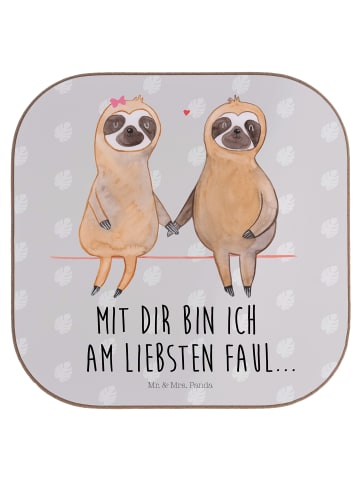 Mr. & Mrs. Panda Holz Untersetzer Faultier Pärchen mit Spruch in Grau Pastell